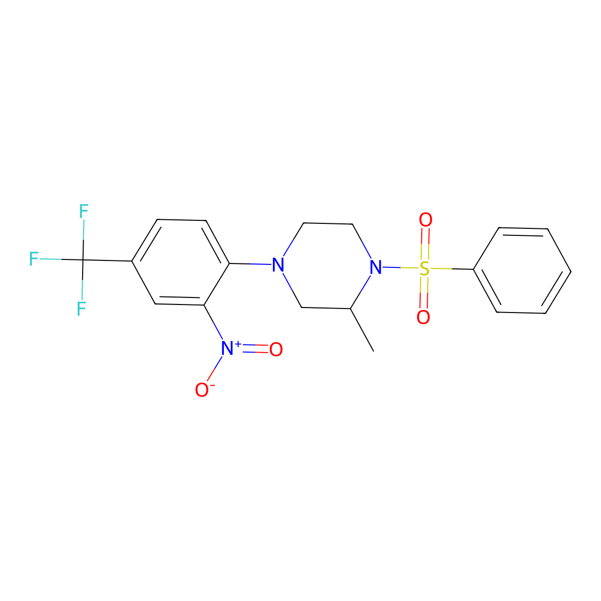 1-(Benzenesulfonyl)-2-methyl-4-[2-nitro-4-(trifluoromethyl)phenyl]piperazine molecular structure, CAS 433250-35-2