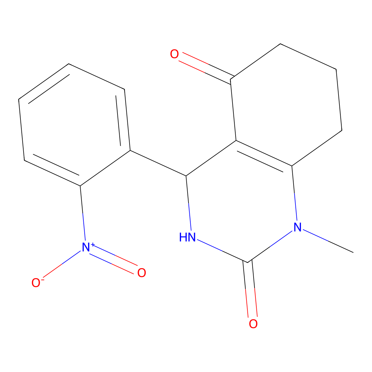 1-methyl-4-(2-nitrophenyl)-4,6,7,8-tetrahydro-3H-quinazoline-2,5-dione molecular structure, CAS 433250-37-4