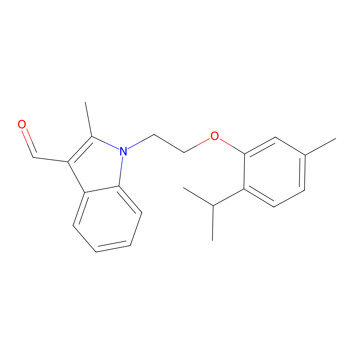1-[2-(2-isopropyl-5-methylphenoxy)ethyl]-2-methyl-1H-indole-3-carbaldehyde molecular structure, CAS 433250-51-2