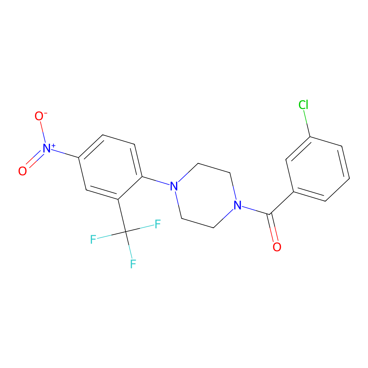 (3-Chlorophenyl)-[4-[4-nitro-2-(trifluoromethyl)phenyl]piperazin-1-yl]methanone molecular structure, CAS 433250-71-6