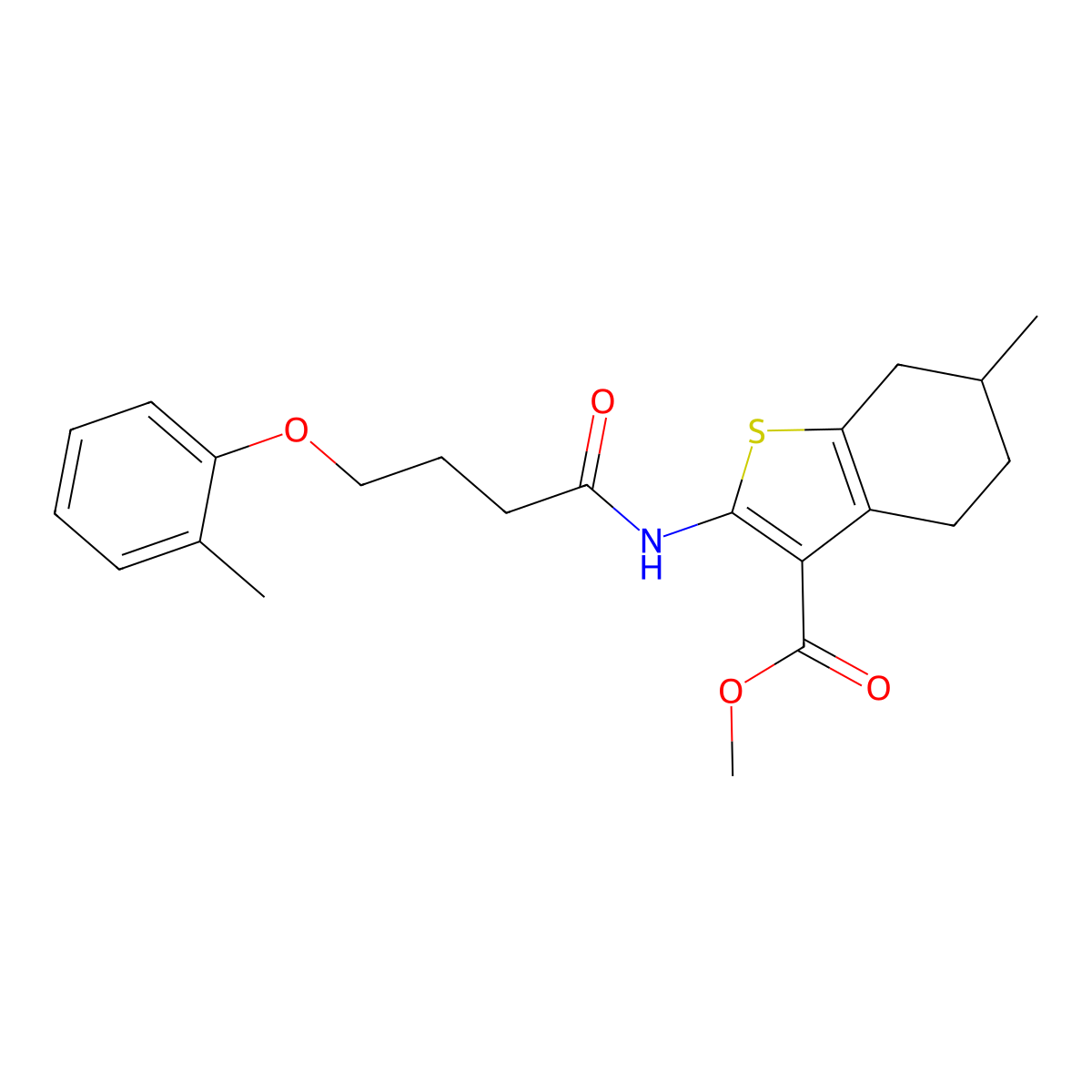Methyl 6-methyl-2-{[4-(2-methylphenoxy)butanoyl]amino}-4,5,6,7-tetrahydro-1-benzothiophene-3-carboxylate molecular structure, CAS 433250-97-6