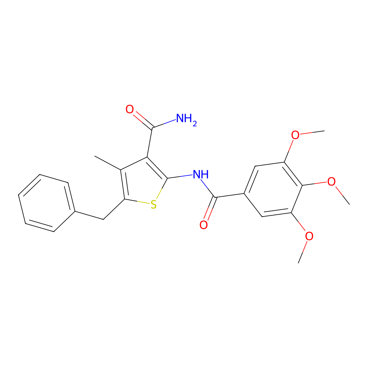 5-Benzyl-4-methyl-2-[(3,4,5-trimethoxybenzoyl)amino]thiophene-3-carboxamide molecular structure, CAS 433251-26-4