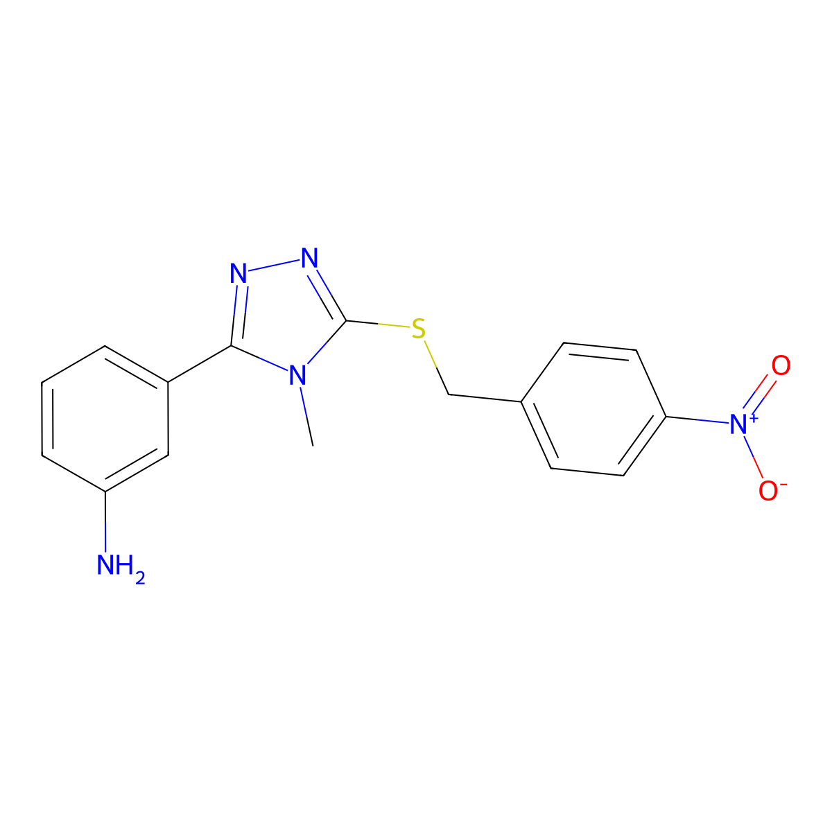 3-[4-Methyl-5-[(4-nitrophenyl)methylsulfanyl]-1,2,4-triazol-3-yl]aniline molecular structure, CAS 433251-49-1