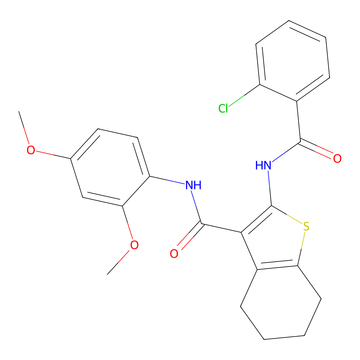 2-[(2-chlorobenzoyl)amino]-N-(2,4-dimethoxyphenyl)-4,5,6,7-tetrahydro-1-benzothiophene-3-carboxamide molecular structure, CAS 433251-59-3
