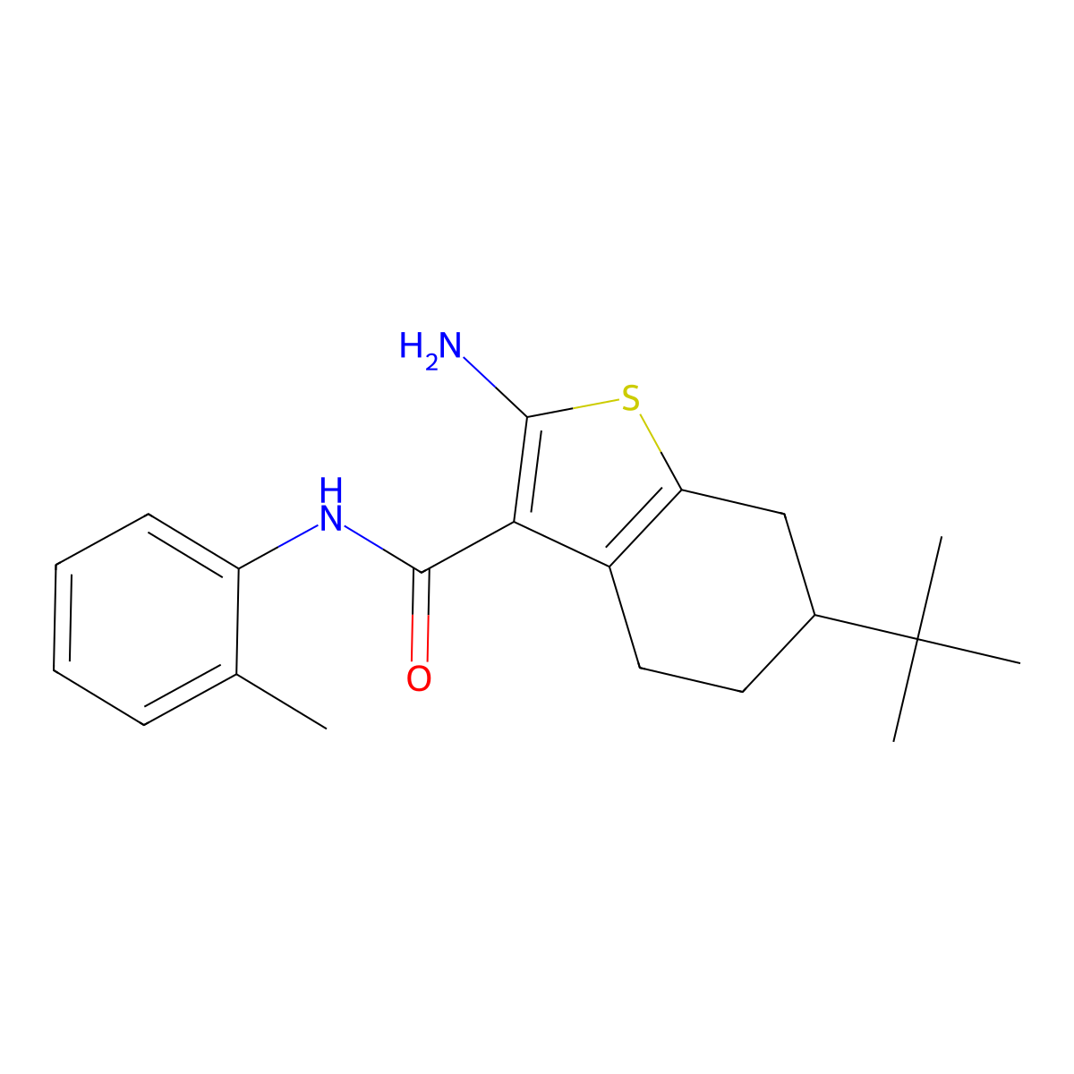 2-amino-6-tert-butyl-N-(2-methylphenyl)-4,5,6,7-tetrahydro-1-benzothiophene-3-carboxamide molecular structure, CAS 433251-65-1