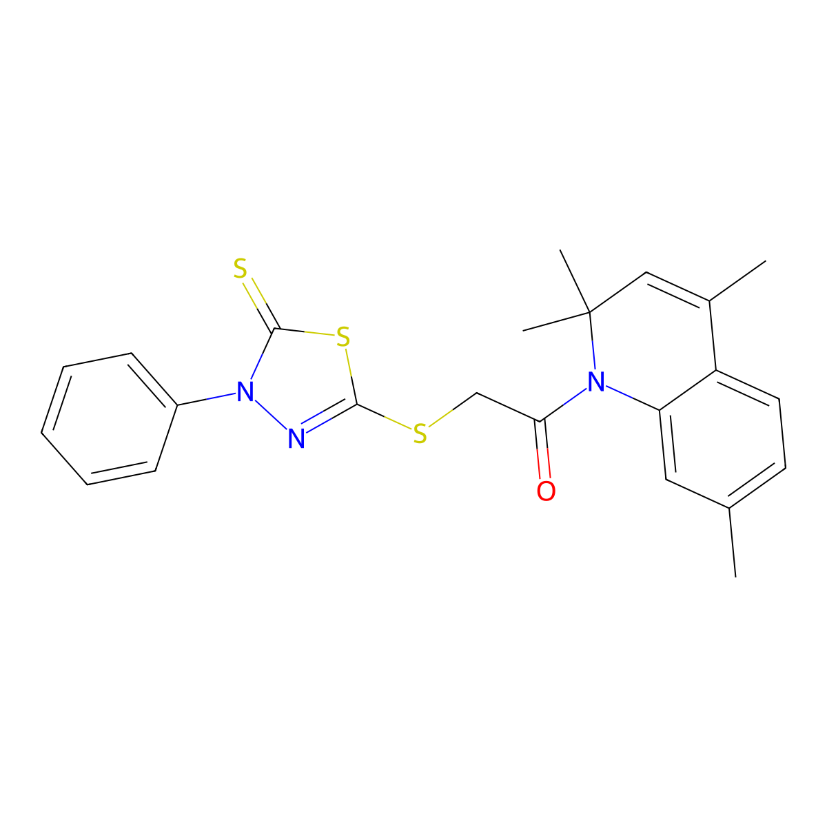 2-[(4-phenyl-5-thioxo-4,5-dihydro-1,3,4-thiadiazol-2-yl)sulfanyl]-1-(2,2,4,7-tetramethylquinolin-1(2H)-yl)ethanone molecular structure, CAS 433251-74-2