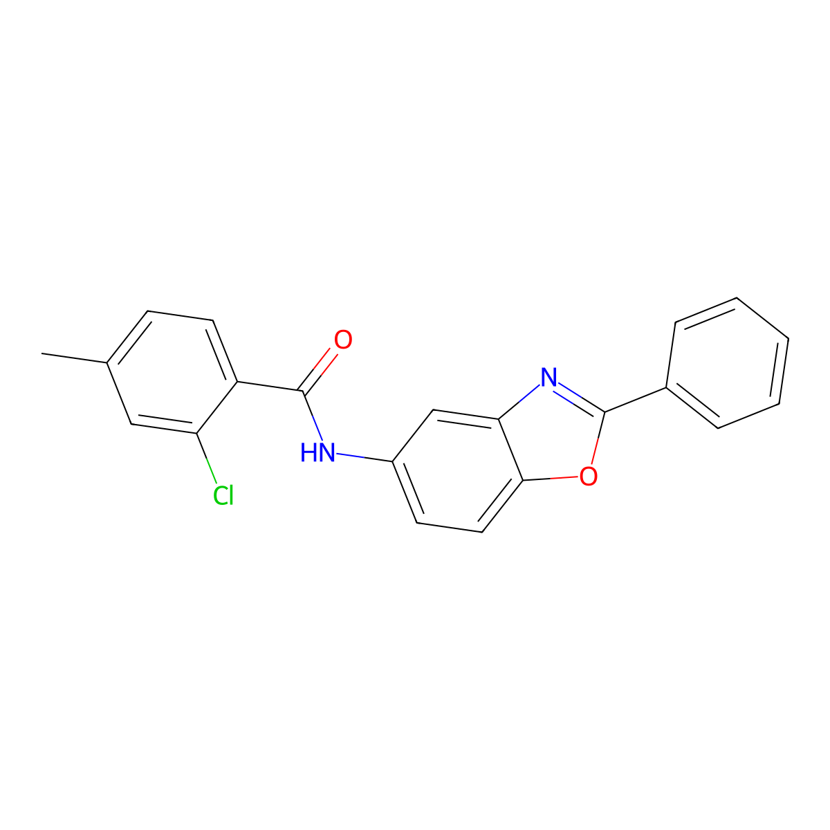 2-chloro-4-methyl-N-(2-phenyl-1,3-benzoxazol-5-yl)benzamide molecular structure, CAS 433251-87-7