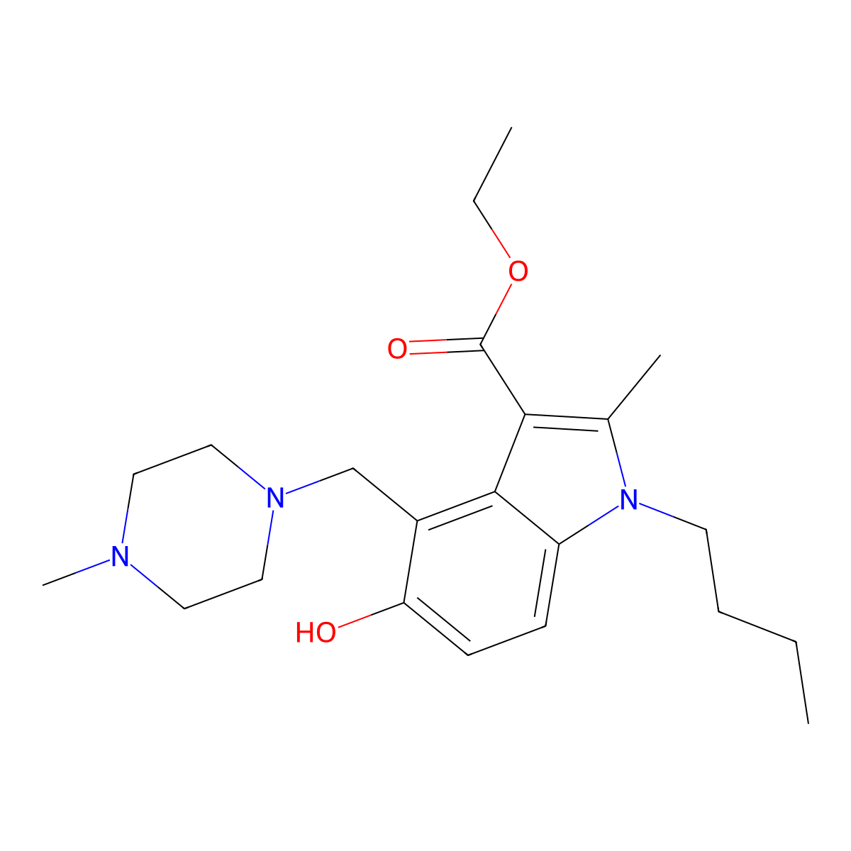 ethyl 1-butyl-5-hydroxy-2-methyl-4-((4-methylpiperazin-1-yl)methyl)-1H-indole-3-carboxylate molecular structure, CAS 433251-89-9