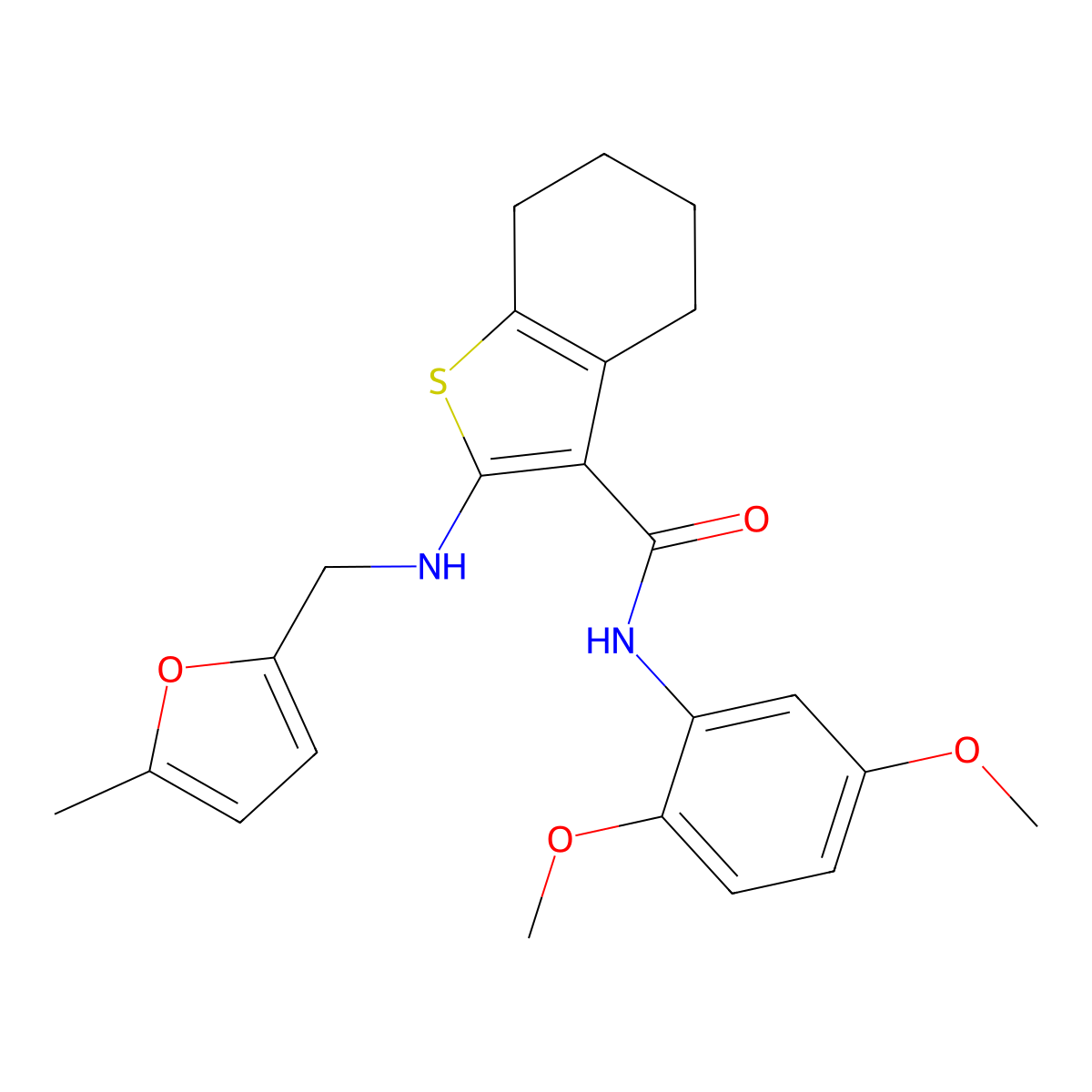N-(2,5-dimethoxyphenyl)-2-[(5-methylfuran-2-yl)methylamino]-4,5,6,7-tetrahydro-1-benzothiophene-3-carboxamide molecular structure, CAS 433251-97-9
