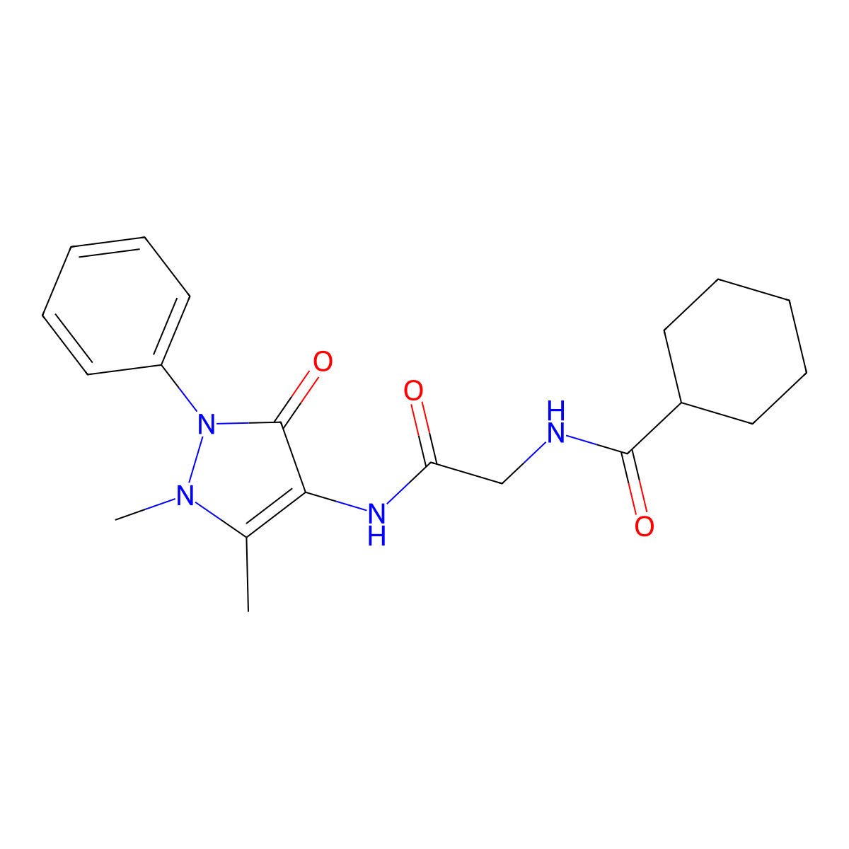 N-[2-[(1,5-dimethyl-3-oxo-2-phenylpyrazol-4-yl)amino]-2-oxoethyl]cyclohexanecarboxamide molecular structure, CAS 433251-98-0
