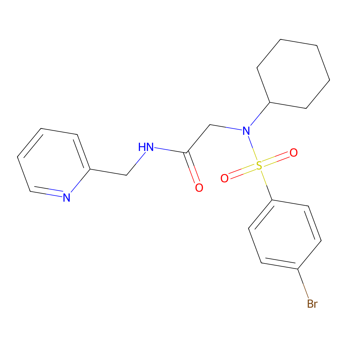 2-[(4-bromophenyl)sulfonyl-cyclohexylamino]-N-(pyridin-2-ylmethyl)acetamide molecular structure, CAS 433252-18-7