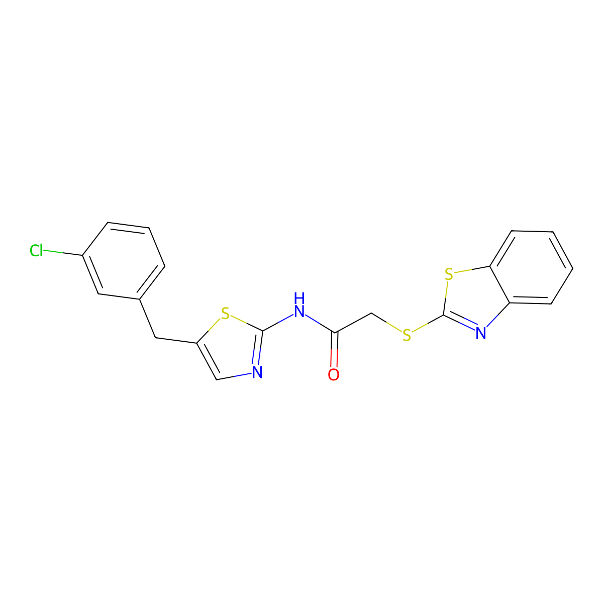 2-(1,3-benzothiazol-2-ylsulfanyl)-N-[5-[(3-chlorophenyl)methyl]-1,3-thiazol-2-yl]acetamide molecular structure, CAS 433252-23-4