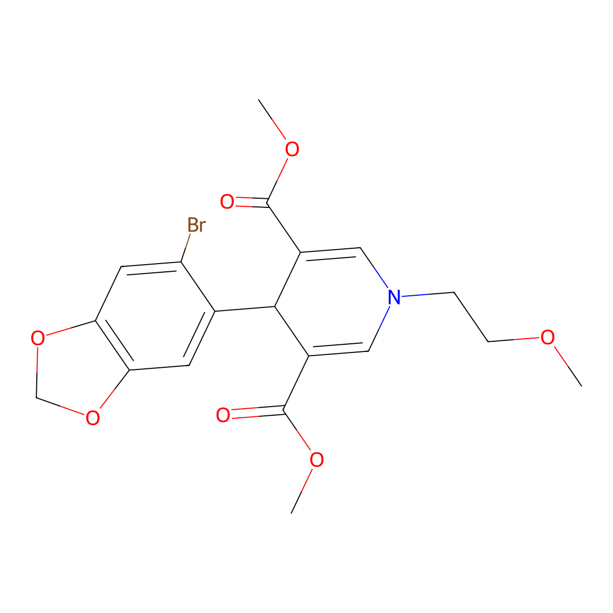Dimethyl 4-(6-bromo-1,3-benzodioxol-5-yl)-1-(2-methoxyethyl)-1,4-dihydropyridine-3,5-dicarboxylate molecular structure, CAS 433252-31-4