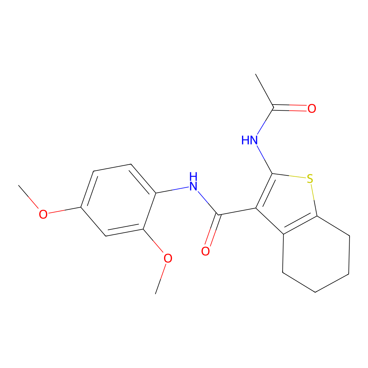 2-acetamido-N-(2,4-dimethoxyphenyl)-4,5,6,7-tetrahydro-1-benzothiophene-3-carboxamide molecular structure, CAS 433252-67-6