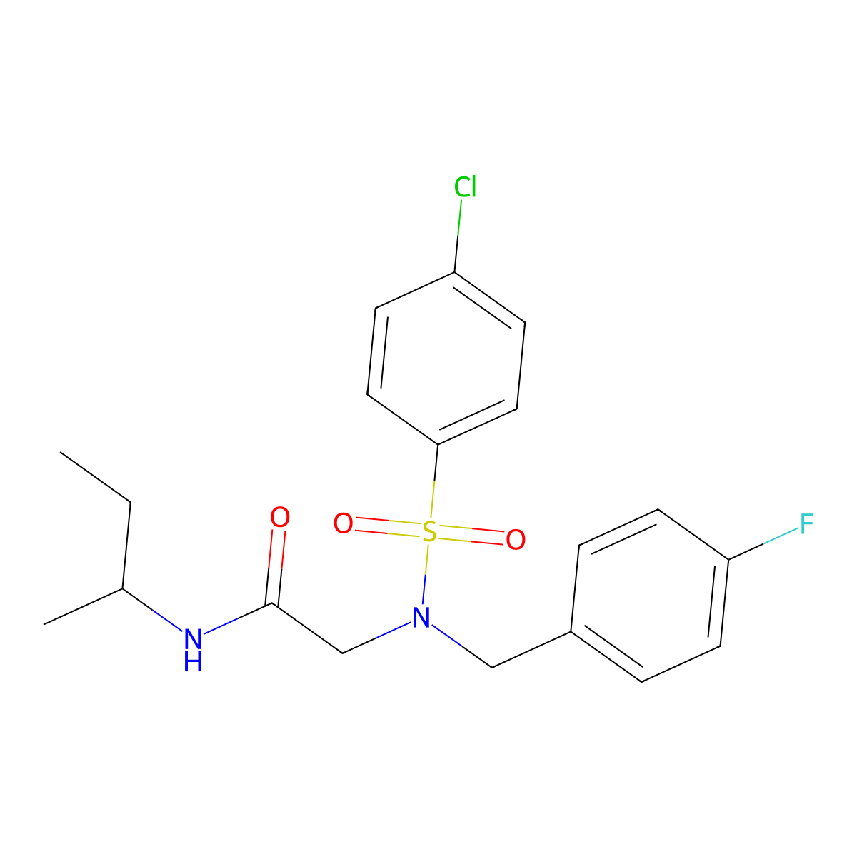 N-butan-2-yl-2-[(4-chlorophenyl)sulfonyl-[(4-fluorophenyl)methyl]amino]acetamide molecular structure, CAS 433253-29-3