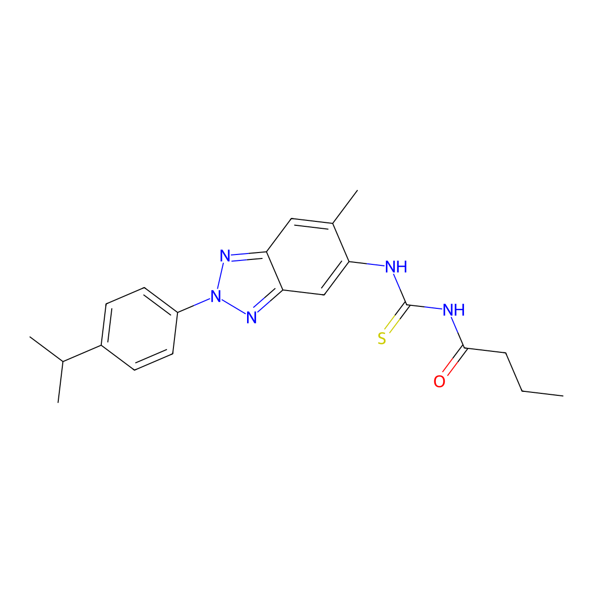 N-[[6-methyl-2-(4-propan-2-ylphenyl)benzotriazol-5-yl]carbamothioyl]butanamide molecular structure, CAS 433253-44-2