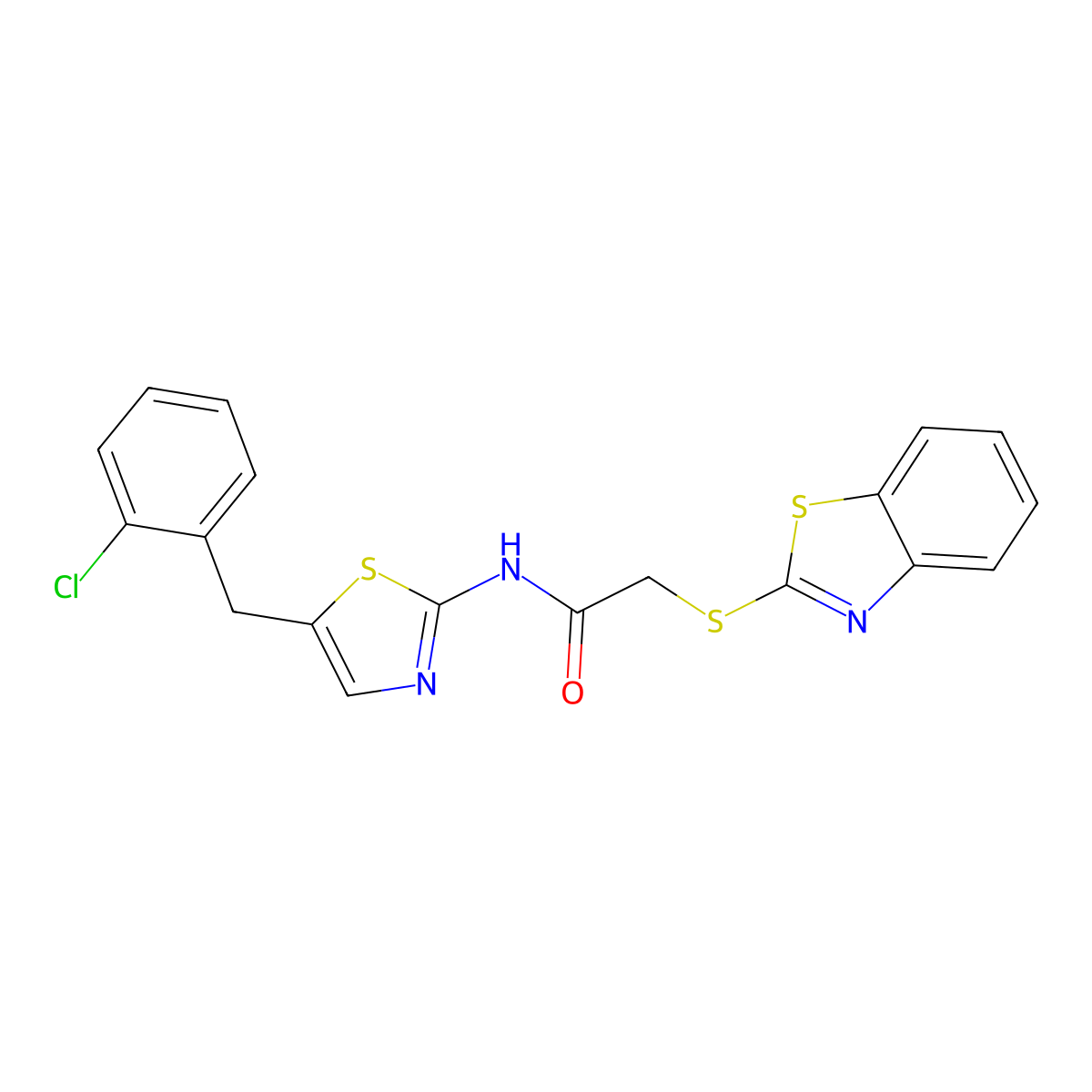 2-(1,3-benzothiazol-2-ylsulfanyl)-N-[5-(2-chlorobenzyl)-1,3-thiazol-2-yl]acetamide molecular structure, CAS 433253-72-6