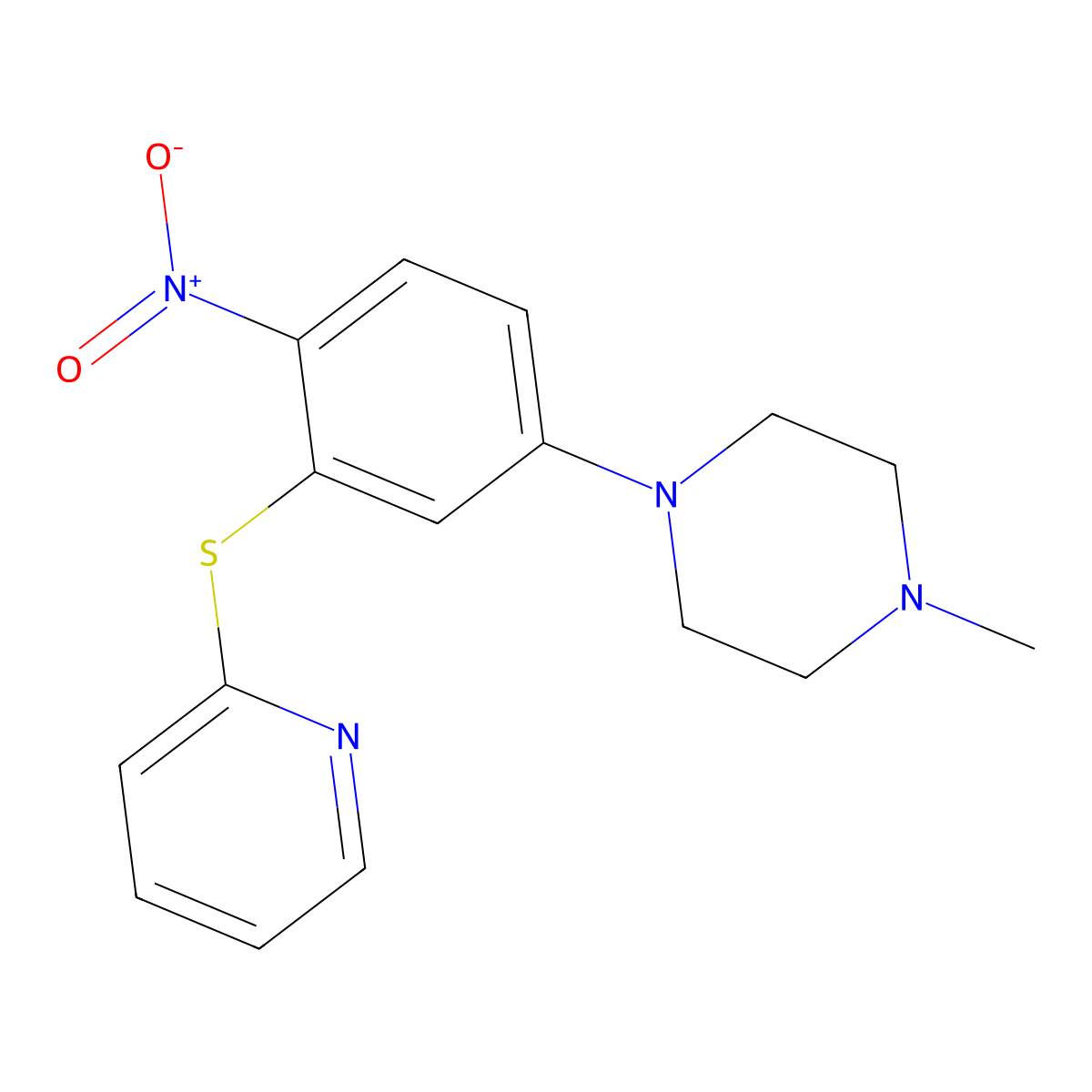1-Methyl-4-(4-nitro-3-pyridin-2-ylsulfanylphenyl)piperazine molecular structure, CAS 433253-81-7