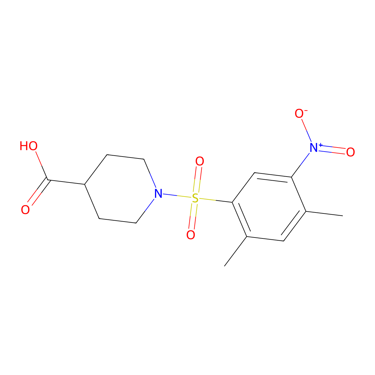 1-(2,4-Dimethyl-5-nitrophenyl)sulfonylpiperidine-4-carboxylic acid molecular structure, CAS 433254-10-5