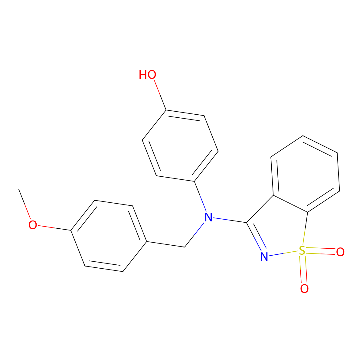 4-[(1,1-Dioxido-1,2-benzisothiazol-3-yl)(4-methoxybenzyl)amino]phenol molecular structure, CAS 433254-23-0