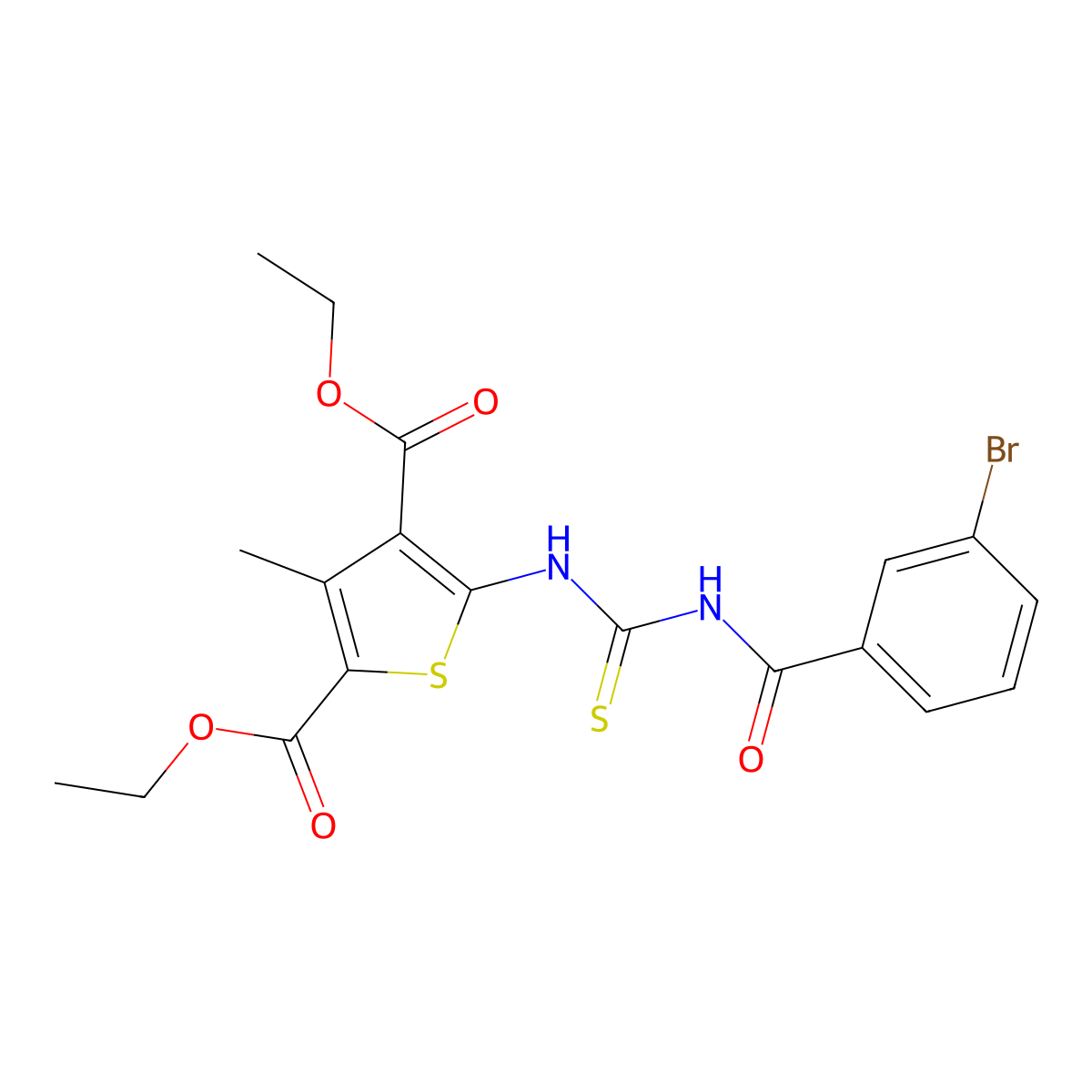 Diethyl 5-({[(3-bromophenyl)carbonyl]carbamothioyl}amino)-3-methylthiophene-2,4-dicarboxylate molecular structure, CAS 433254-24-1