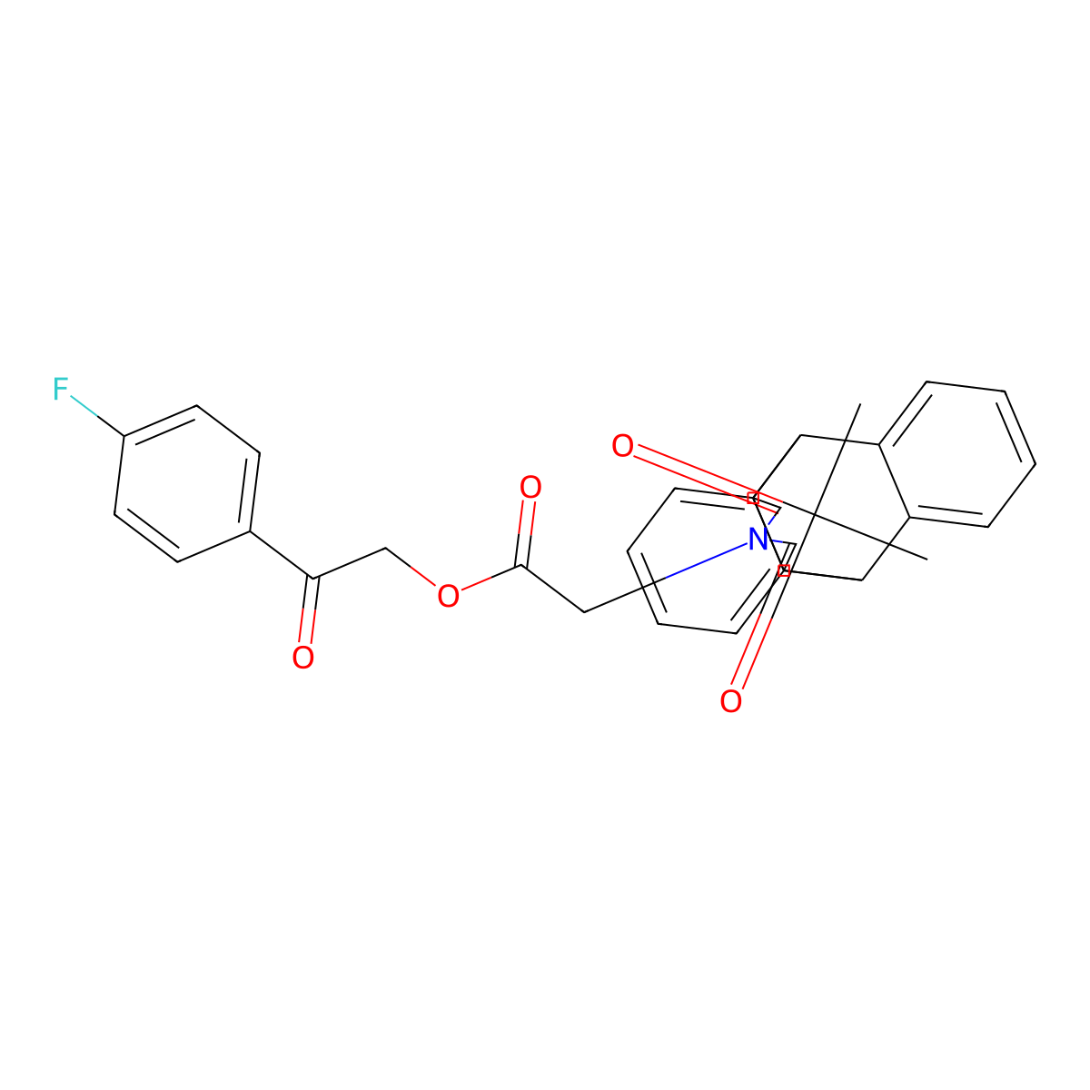 2-(4-Fluorophenyl)-2-oxoethyl (16,18-dioxo-17-azapentacyclo[6.6.5.0~2,7~.0~9,14~.0~15,19~]nonadeca-2,4,6,9,11,13-hexaen-17-yl)acetate (non-preferred name) molecular structure, CAS 433254-32-1