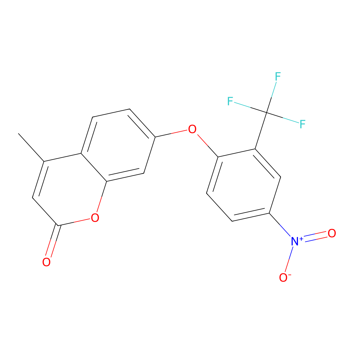 4-Methyl-7-(4-nitro-2-(trifluoromethyl)phenoxy)-2H-chromen-2-one molecular structure, CAS 433254-36-5
