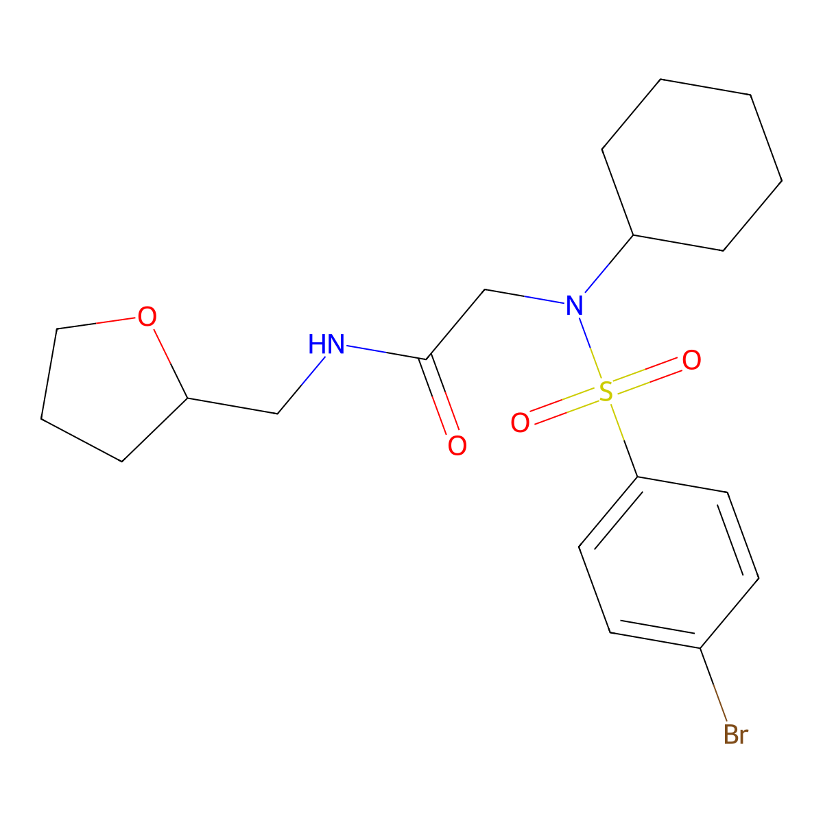 2-[(4-bromophenyl)sulfonyl-cyclohexylamino]-N-(oxolan-2-ylmethyl)acetamide molecular structure, CAS 433254-57-0