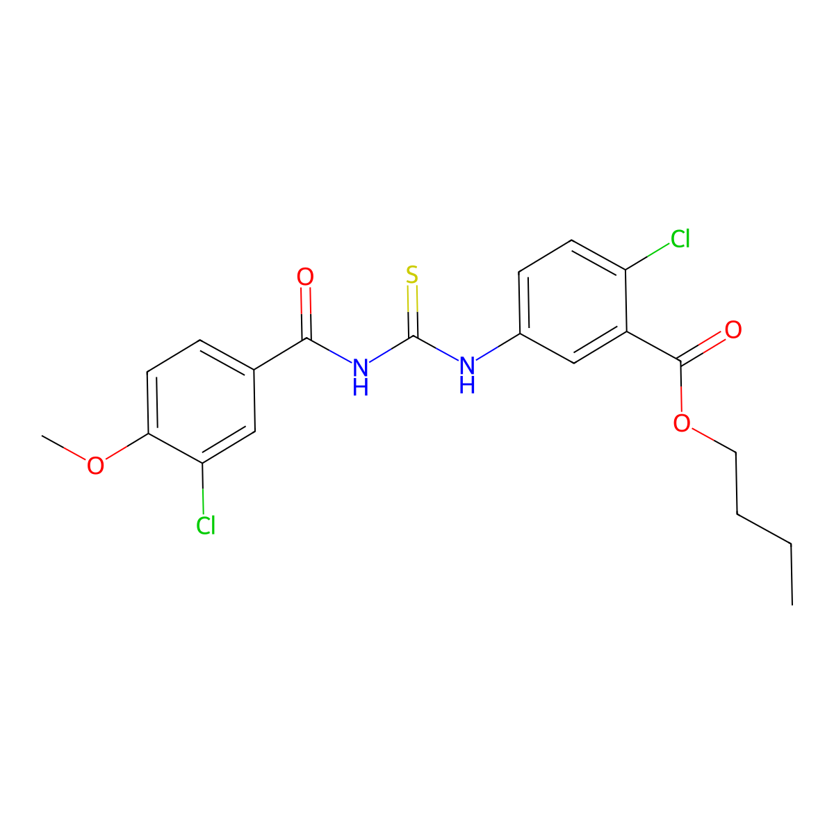Butyl 2-chloro-5-[(3-chloro-4-methoxybenzoyl)carbamothioylamino]benzoate molecular structure, CAS 433254-66-1