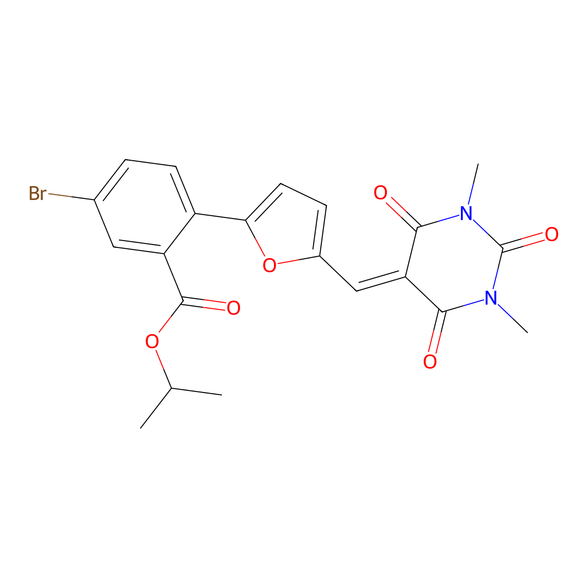 1-Methylethyl 5-bromo-2-[5-[(tetrahydro-1,3-dimethyl-2,4,6-trioxo-5(2H)-pyrimidinylidene)methyl]-2-furanyl]benzoate molecular structure, CAS 433254-88-7