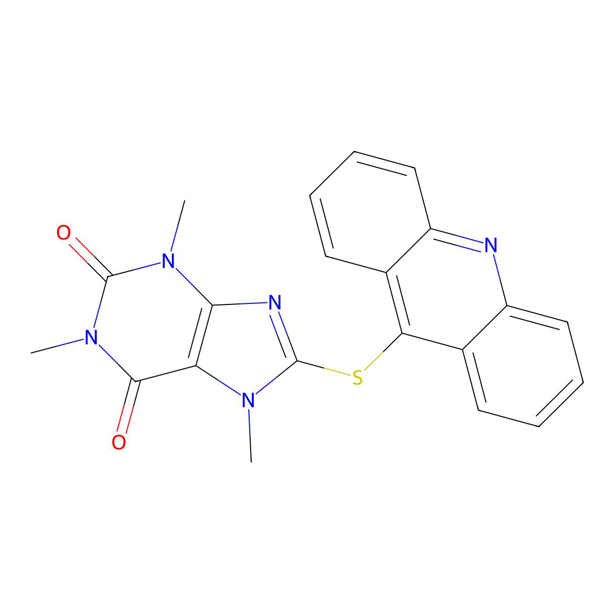 8-Acridin-9-ylsulfanyl-1,3,7-trimethylpurine-2,6-dione molecular structure, CAS 433255-06-2