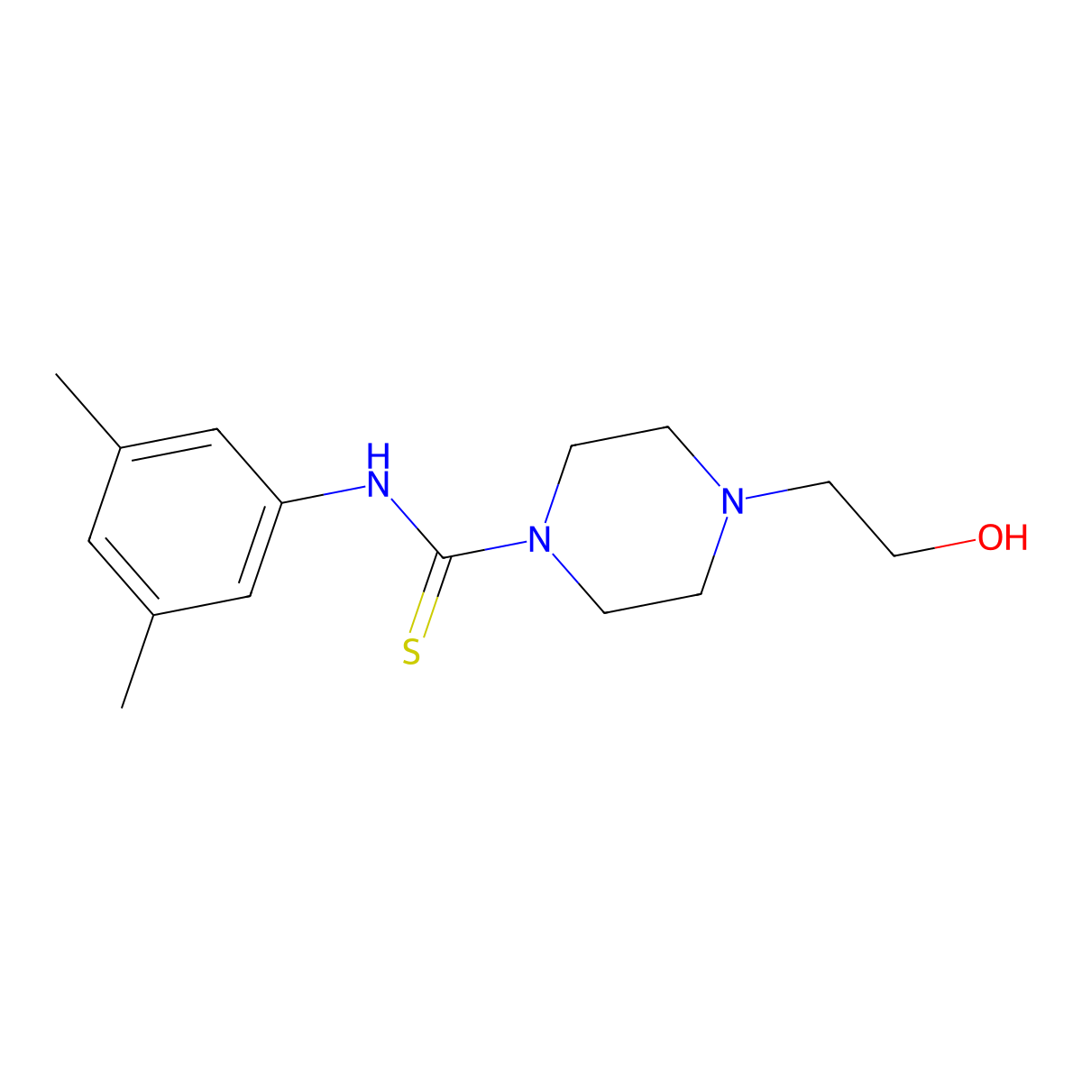 N-(3,5-dimethylphenyl)-4-(2-hydroxyethyl)piperazine-1-carbothioamide molecular structure, CAS 433255-18-6