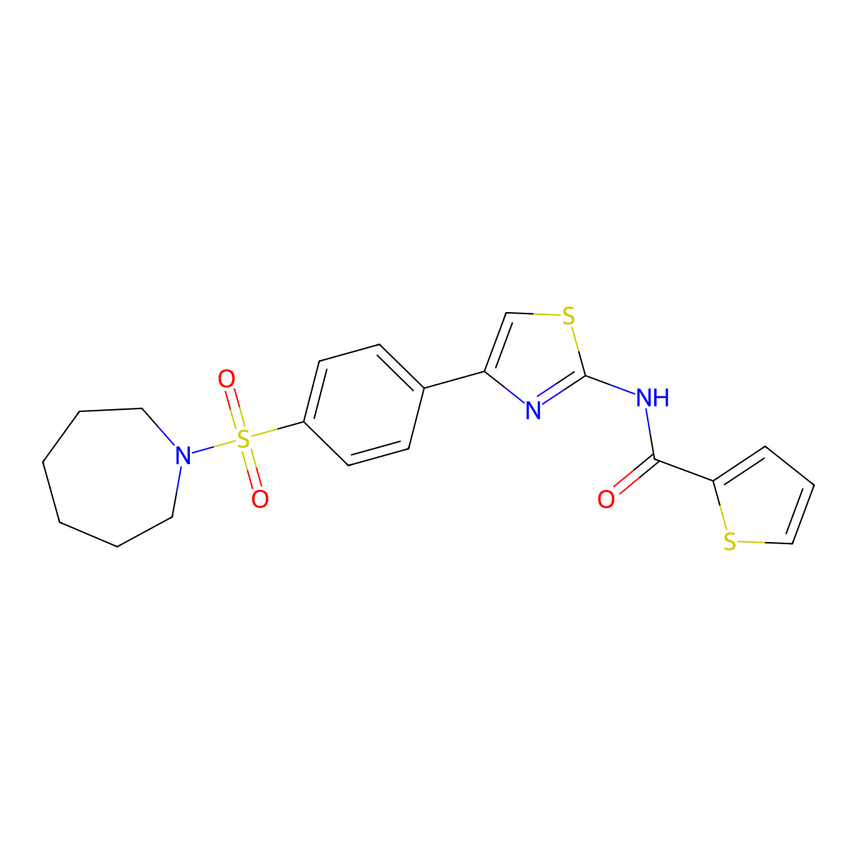 N-{4-[4-(1-azepanylsulfonyl)phenyl]-1,3-thiazol-2-yl}-2-thiophenecarboxamide molecular structure, CAS 433255-36-8