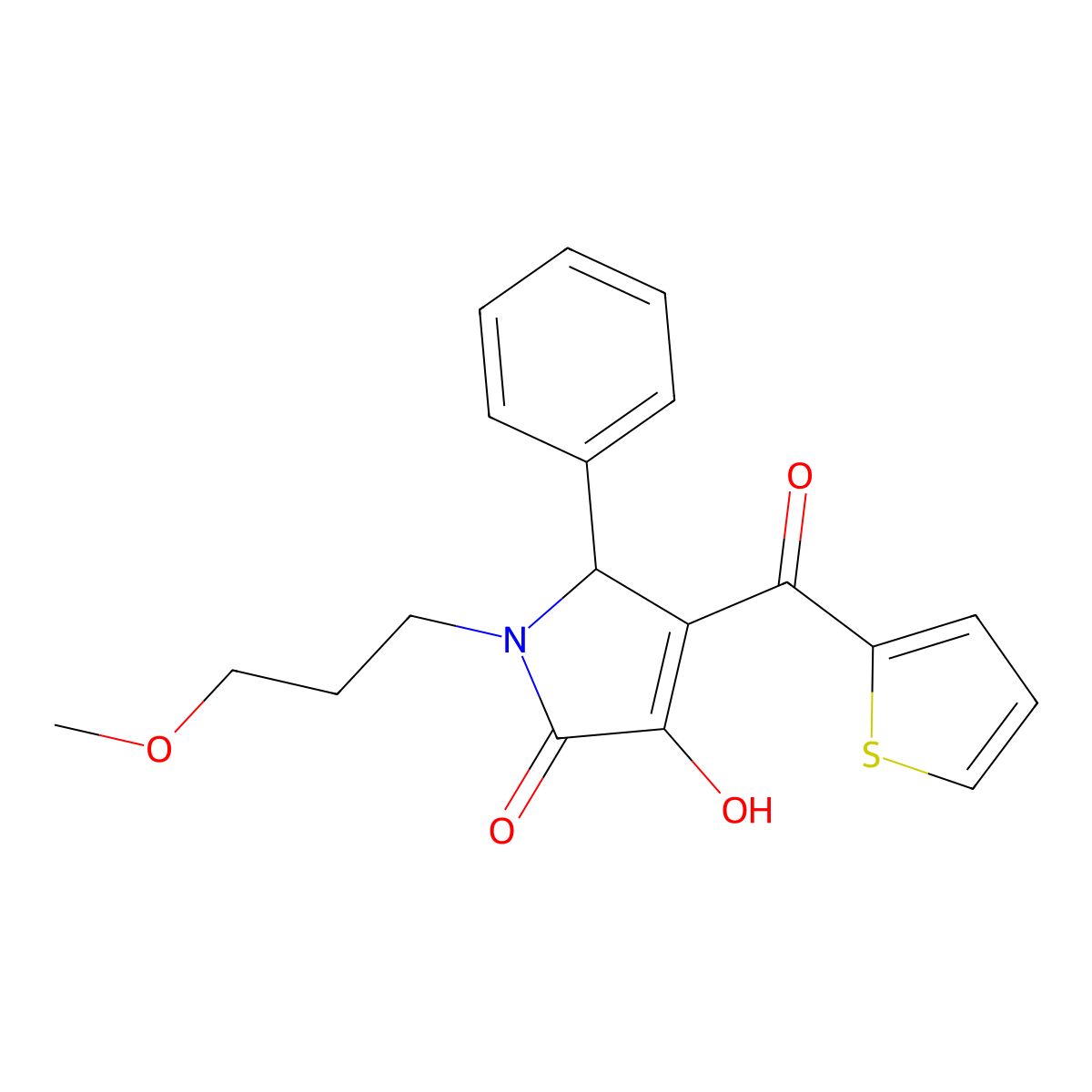 3-Hydroxy-1-(3-methoxypropyl)-5-phenyl-4-(2-thienylcarbonyl)-3-pyrrolin-2-one molecular structure, CAS 433255-69-7
