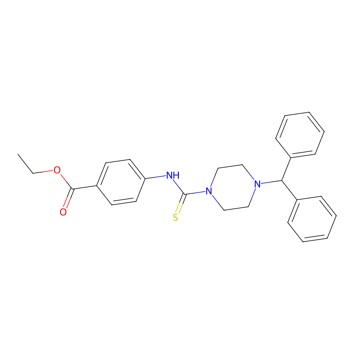 Ethyl 4-({[4-(diphenylmethyl)piperazinyl]thioxomethyl}amino)benzoate molecular structure, CAS 433255-80-2