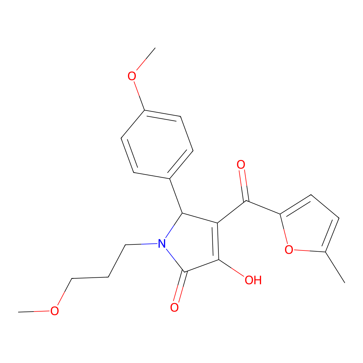 (4E)-4-[hydroxy(5-methylfuran-2-yl)methylidene]-5-(4-methoxyphenyl)-1-(3-methoxypropyl)pyrrolidine-2,3-dione molecular structure, CAS 433255-83-5