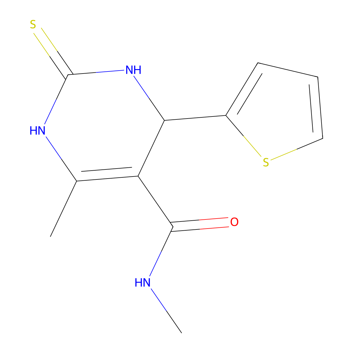 N,6-dimethyl-2-sulfanylidene-4-thiophen-2-yl-3,4-dihydro-1H-pyrimidine-5-carboxamide molecular structure, CAS 433255-90-4
