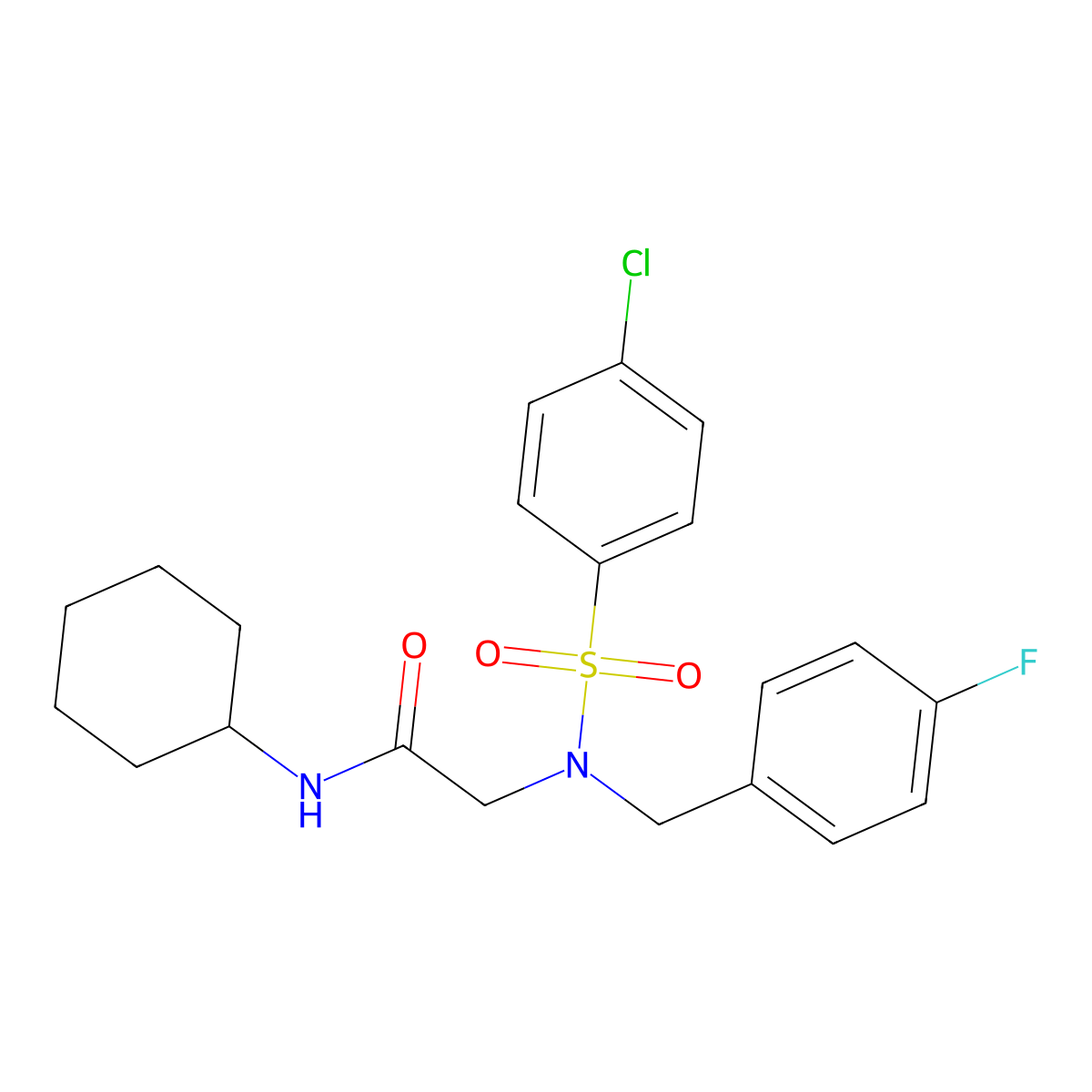 2-[(4-chlorophenyl)sulfonyl-[(4-fluorophenyl)methyl]amino]-N-cyclohexylacetamide molecular structure, CAS 433256-02-1