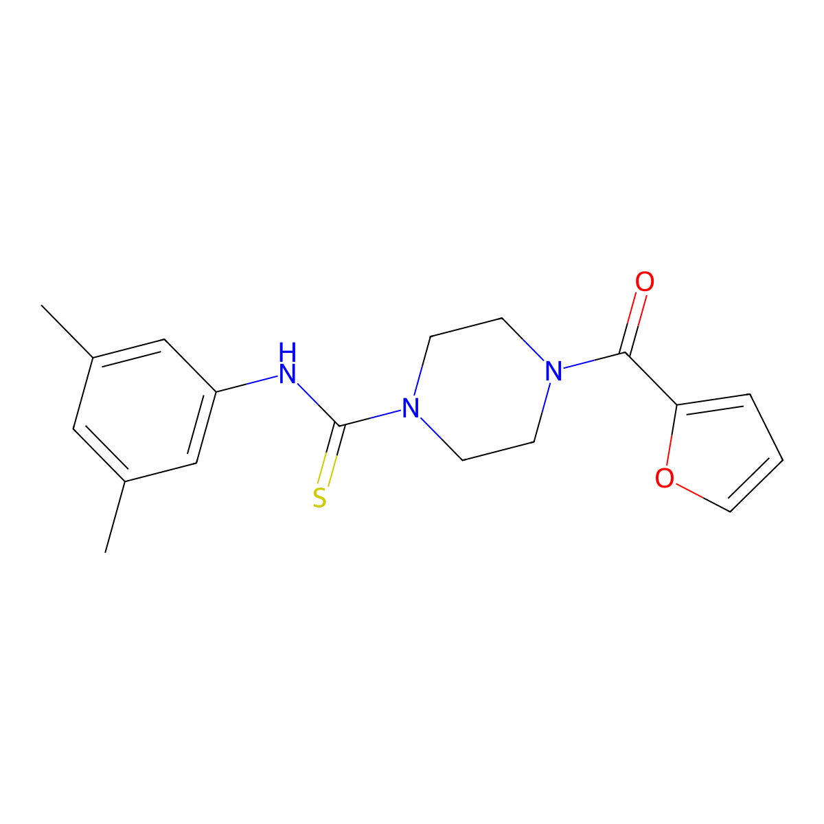 N-(3,5-dimethylphenyl)-4-(furan-2-carbonyl)piperazine-1-carbothioamide molecular structure, CAS 433256-20-3