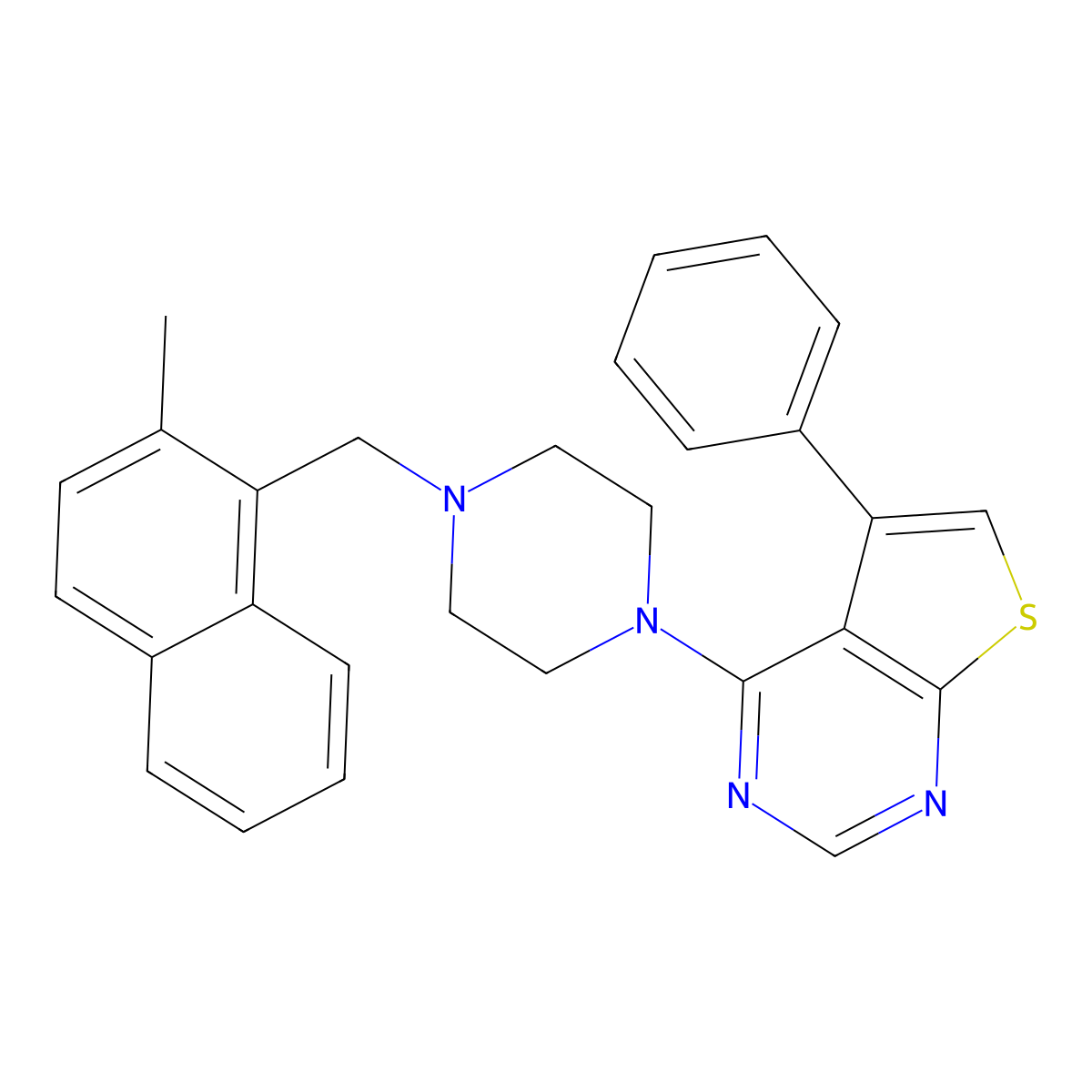 4-{4-[(2-Methylnaphthalen-1-yl)methyl]piperazin-1-yl}-5-phenylthieno[2,3-d]pyrimidine molecular structure, CAS 433256-36-1