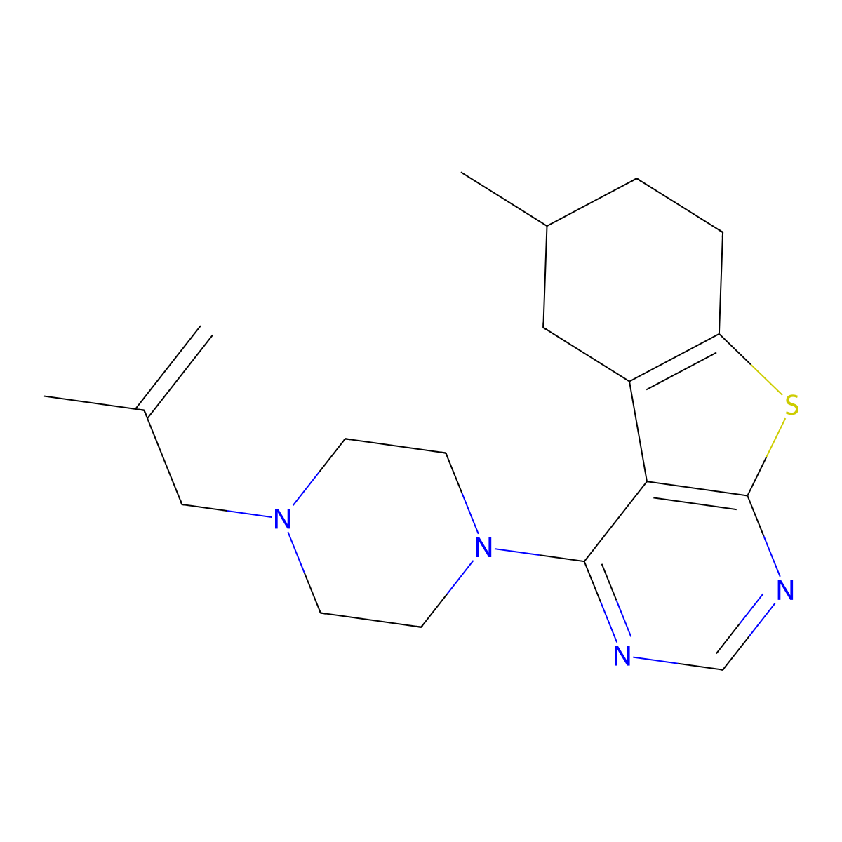 6-Methyl-4-[4-(2-methylprop-2-en-1-yl)piperazin-1-yl]-5,6,7,8-tetrahydro[1]benzothieno[2,3-d]pyrimidine molecular structure, CAS 433256-62-3