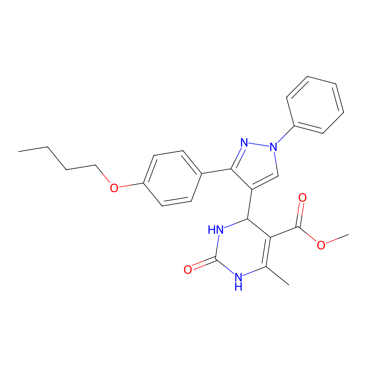 methyl 4-[3-(4-butoxyphenyl)-1-phenyl-1H-pyrazol-4-yl]-6-methyl-2-oxo-1,2,3,4-tetrahydropyrimidine-5-carboxylate molecular structure, CAS 433256-63-4