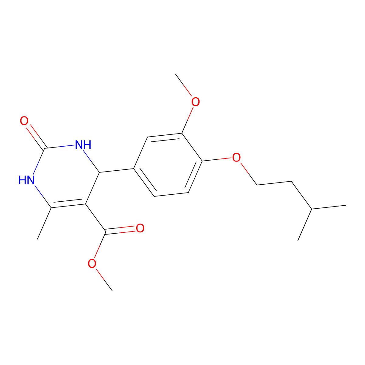 Methyl 4-[3-methoxy-4-(3-methylbutoxy)phenyl]-6-methyl-2-oxo-1,2,3,4-tetrahydropyrimidine-5-carboxylate molecular structure, CAS 433256-74-7