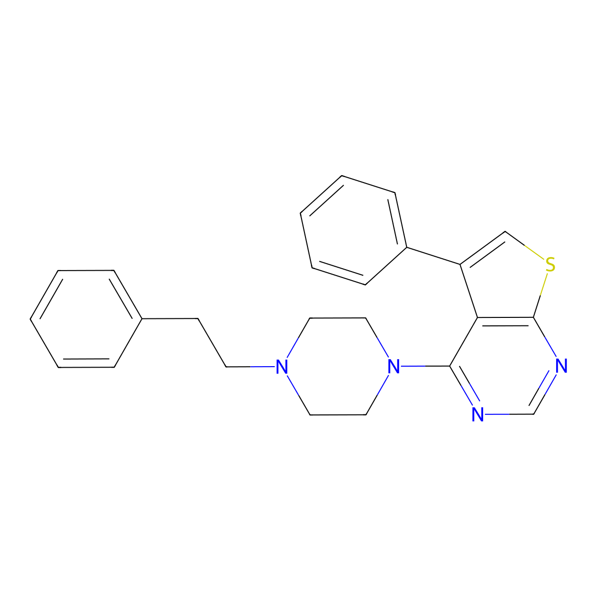 5-Phenyl-4-[4-(2-phenylethyl)piperazin-1-yl]thieno[2,3-d]pyrimidine molecular structure, CAS 433257-06-8