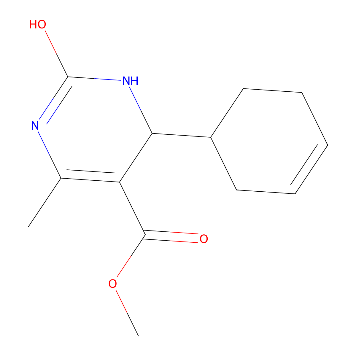 Methyl 6-cyclohex-3-enyl-4-methyl-2-oxo-1,3,6-trihydropyrimidine-5-carboxylate molecular structure, CAS 433257-61-5