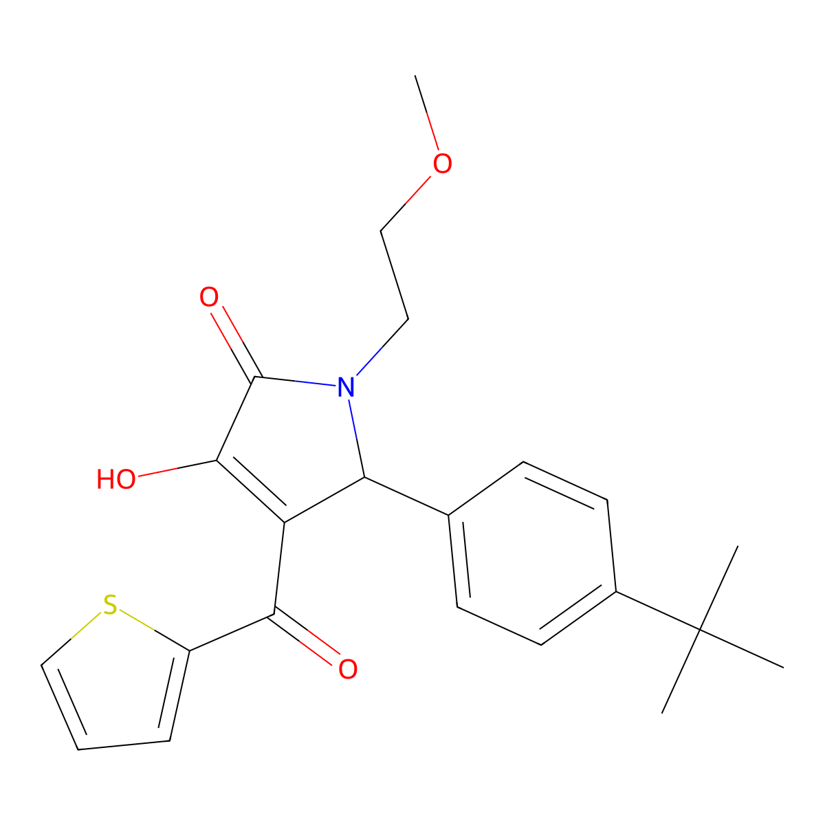 (4E)-5-(4-tert-butylphenyl)-4-[hydroxy(thiophen-2-yl)methylidene]-1-(2-methoxyethyl)pyrrolidine-2,3-dione molecular structure, CAS 433257-67-1