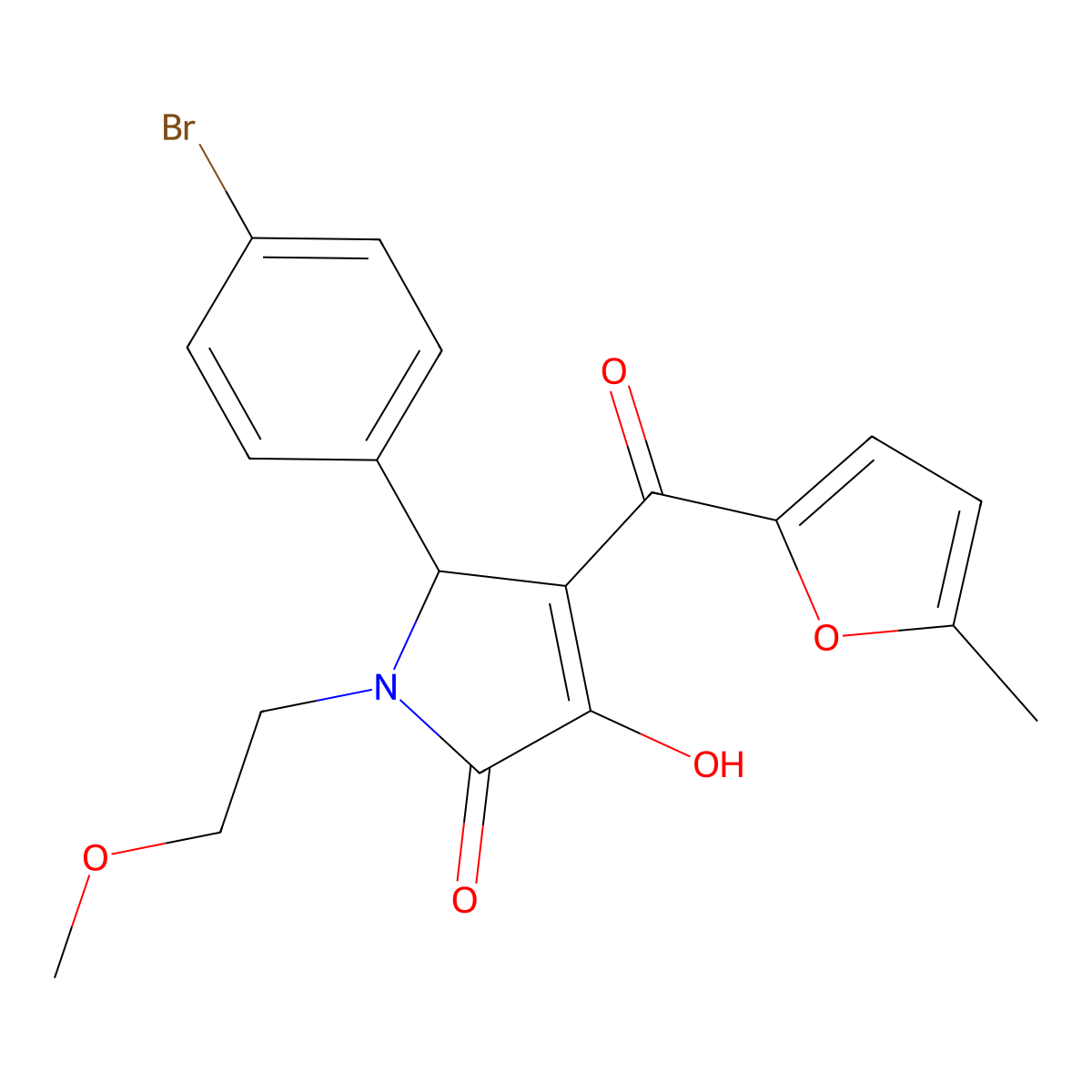 (4E)-5-(4-bromophenyl)-4-[hydroxy(5-methylfuran-2-yl)methylidene]-1-(2-methoxyethyl)pyrrolidine-2,3-dione molecular structure, CAS 433257-98-8
