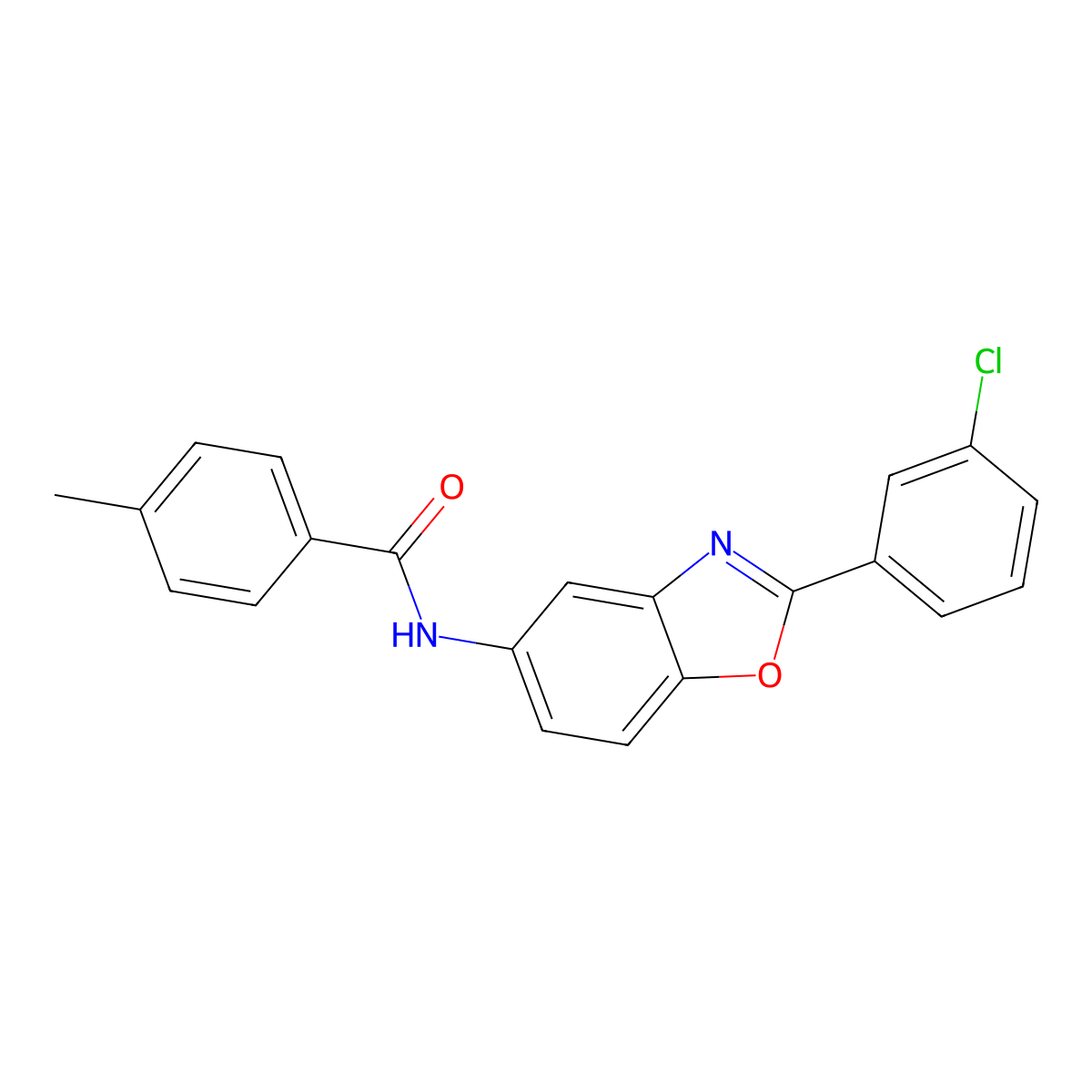 N-[2-(3-chlorophenyl)-1,3-benzoxazol-5-yl]-4-methylbenzamide molecular structure, CAS 433258-08-3