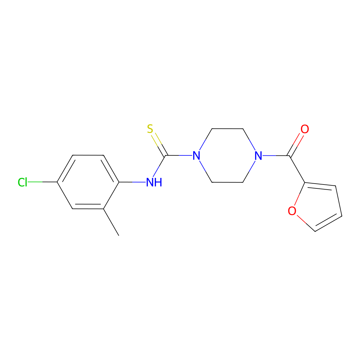 N-(4-chloro-2-methylphenyl)-4-(furan-2-carbonyl)piperazine-1-carbothioamide molecular structure, CAS 433258-28-7