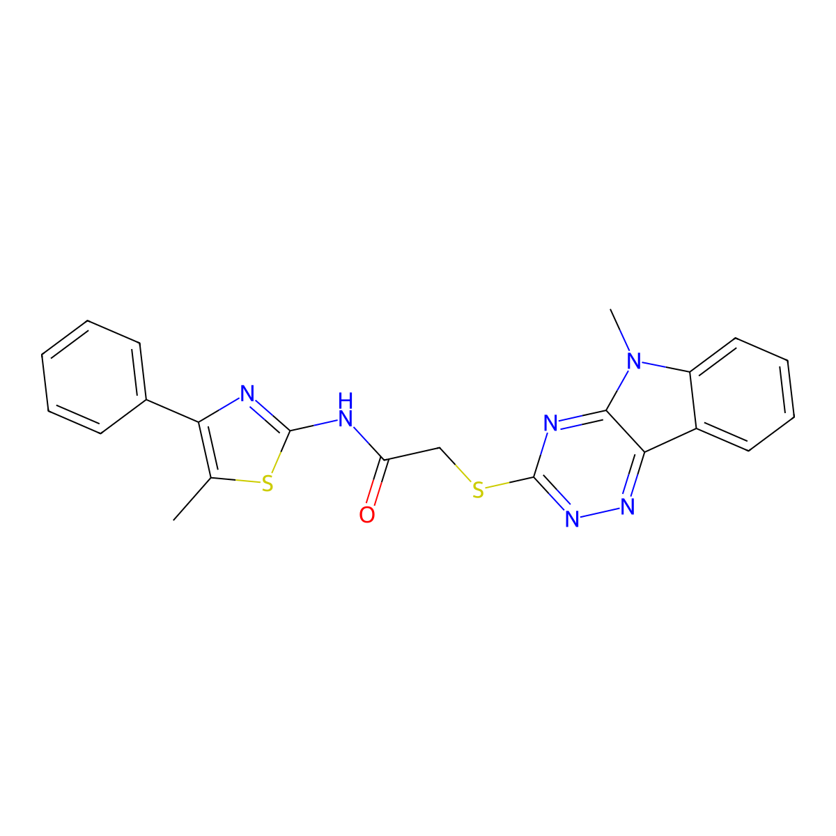 N-(5-methyl-4-phenyl-1,3-thiazol-2-yl)-2-[(5-methyl-[1,2,4]triazino[5,6-b]indol-3-yl)sulfanyl]acetamide molecular structure, CAS 433258-36-7